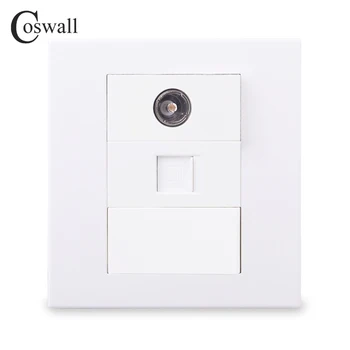 

Coswall Wall Outlet PC Panel Female TV Jack+ CAT6 RJ45 Internet Computer Connector + 1 Gang On / Off Rocker Light Switch Modular