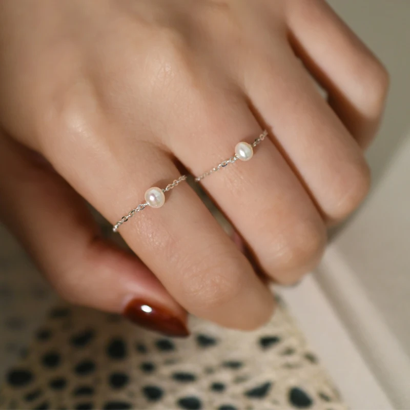 Silver Ring Natural Freshwater Pearl Ring 925 Sterling Silver Women Jewelry ASHIQI