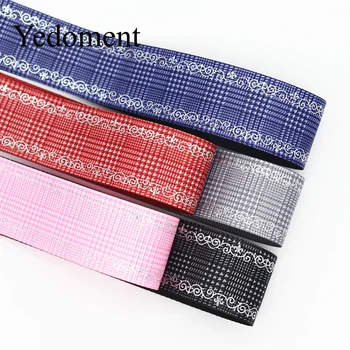 

10 Yards 25MM/38MM Lattice Pattern Silver Edge Printed Grosgrain Ribbons For Hair Bows DIY Handmade Materials Y19103004