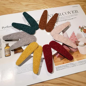 

Solid Color Simple Handmade Candy Color Lamb Hair Plush Clip Hairpin Plush Girl Heart Clip Hair kids Accessories