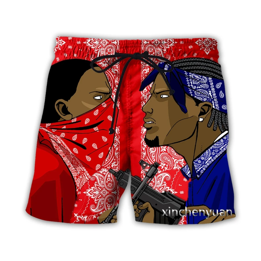 

xinchenyun New Men/Women Blood Gang 3D Printed Casual Shorts Bandana Fashion Streetwear Men Loose Sporting Shorts A46