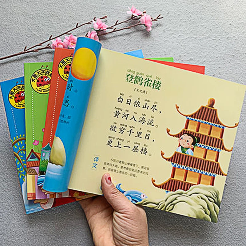 

4pcs Chinese Classics Book for Disciple Rule Di Zi Gui Three Character Classic 300 Tang Poems with Pinyin and Colorful Pictures