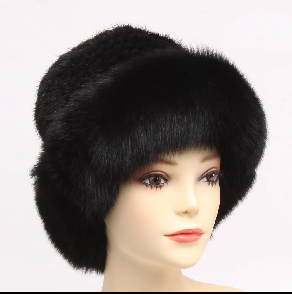 Elegant Real Mink Fur Hats Women Warm Natural Fox Fur Hat Lady Knitted Luxury Real Mink Fur&Fox Fur Cap Fashion Fur Cap