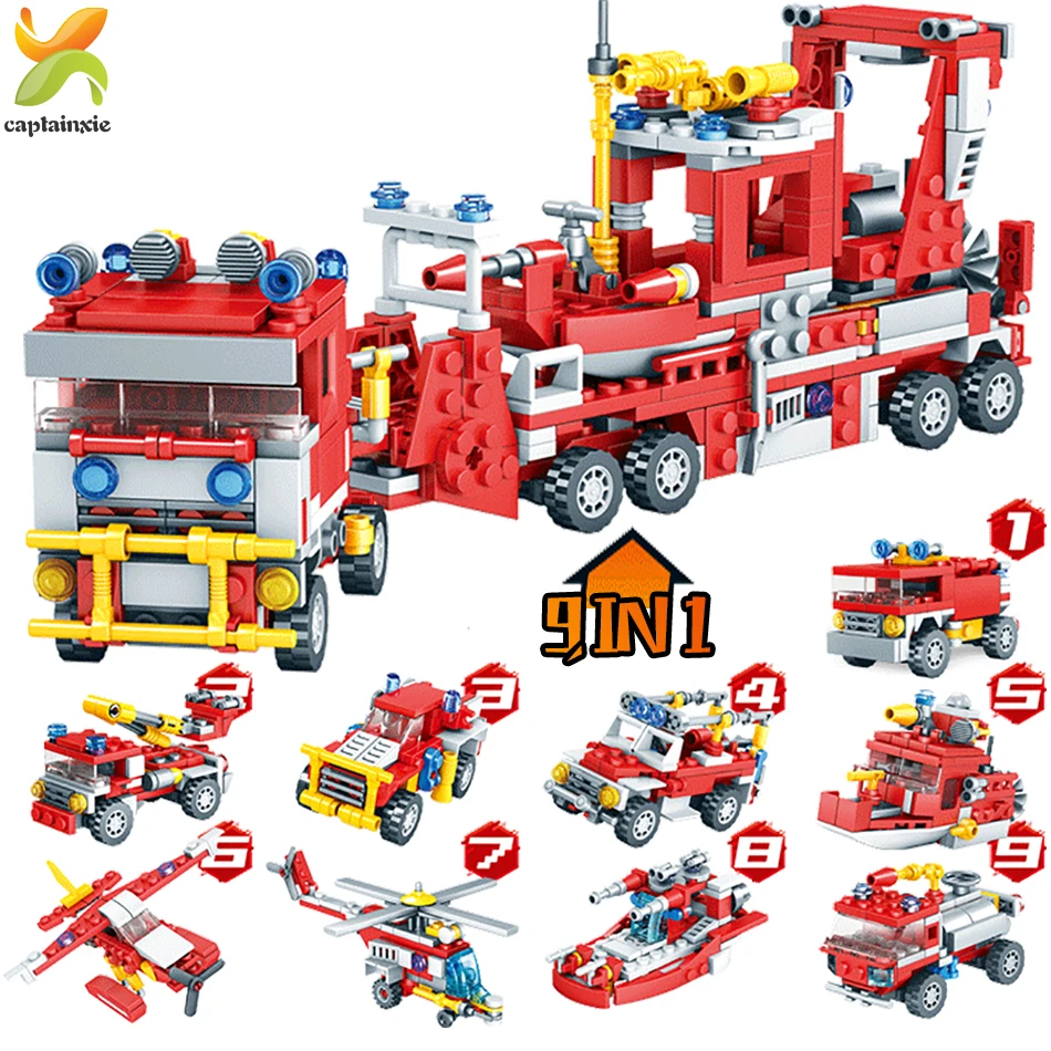

837pcs City Fire Truck Legoingly Building Blocks Sets Fire Engine Helicopter Boat Firefighter Car Enlighten Bricks Children Toys