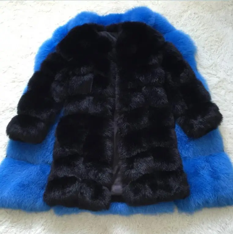 Новинка, куртка средней длины из искусственного лисьего меха, женская зимняя куртка из искусственного лисьего меха, женская теплая куртка из искусственного лисьего меха, женская меховая куртка - Цвет: CP24 Black