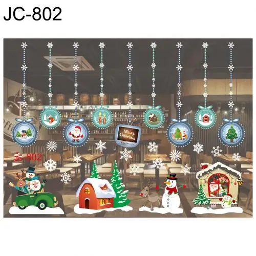 JC 802 Рождественские украшения, сделай сам, снеговик, Санта, гирлянда, сани, Рождественская елка, окно, стеклянная дверь, ПВХ, наклейка на стену, для дома, на год - Цвет: JC 802