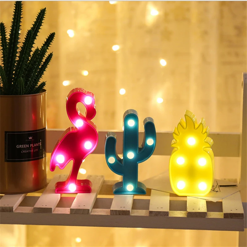 3D мультфильм Led Фламинго ананас кактус ночной Светильник для рождественской вечеринки украшение дома светильник s Детский подарок