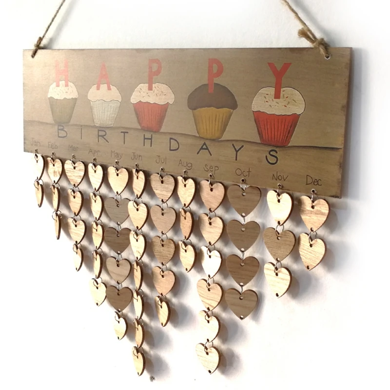 Vintage Wooden Calendar Birthday Reminder Plaque Board Wall Hanging DIY Decor Y4UE