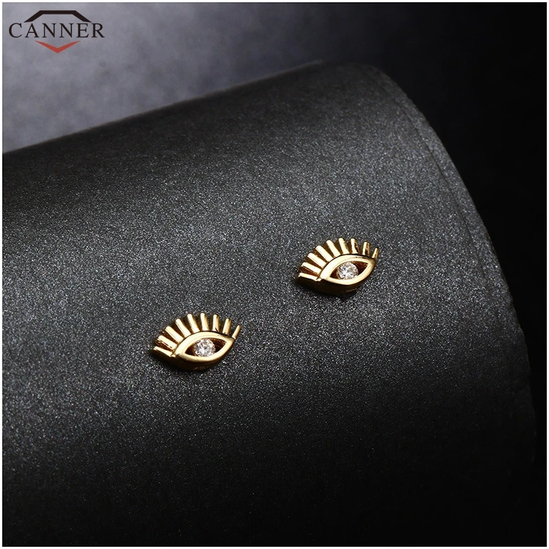 Золотые серьги-гвоздики с кристаллами CZ для женщин, маленькие серьги от сглаза из стерлингового серебра 925 пробы, мини серьги, модные ювелирные изделия H40