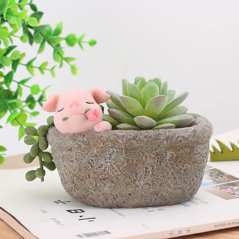 

4 Style Little Animals Ceramic Succulent Plants Pot Pig Flower Pot Creative Desk Mini Ornament Garden Pots Pink Pigs 2019 Hot