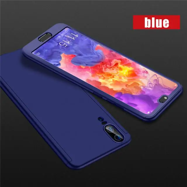 360 полный защитный чехол для телефона для huawei P30 P20 Mate20 Lite PSmart Y7 Y6 крышка чехол с Стекло светильник Вес ПК+ задняя крышка - Цвет: Синий