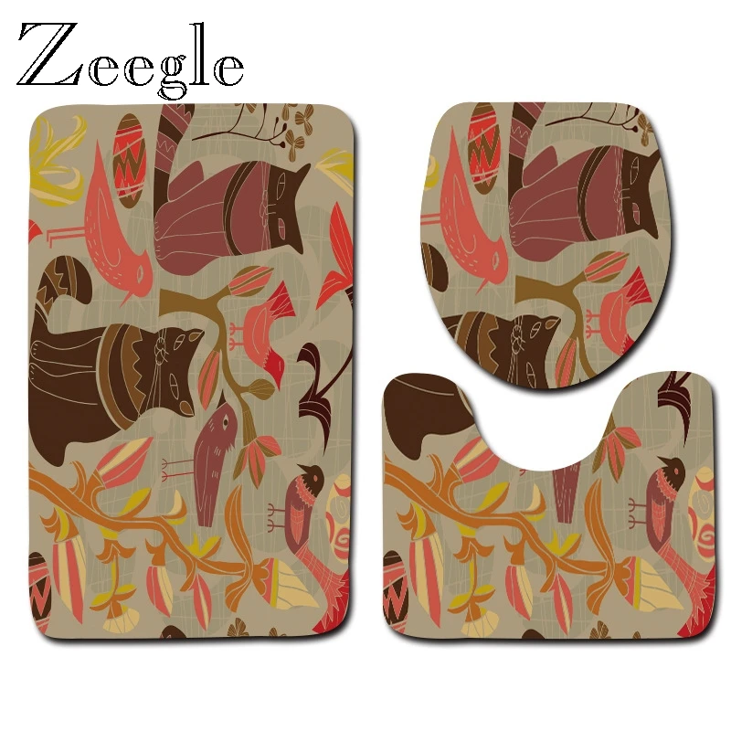 Zeegle Bath Mat Set for Bathroom Non Slip Toilet Pedestal Rug Foot Mat Absorbent Toilet Seat Cover Mat Polyester 3pcs Toilet Set