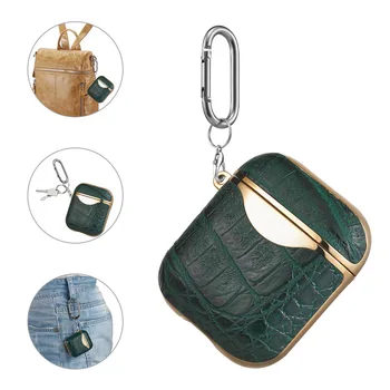 

TPU Plating Genuine Leather Case with Keychainfor AirPods 1 2 Luxury Genuine Leather Earphone Case Wireless Headphone Cover