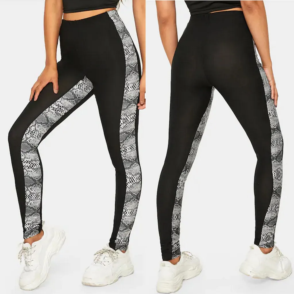 Fashion Womens Snake Printing Splice Sports Leggings Casual Tight Yoga Pants calzas deportivas mujer