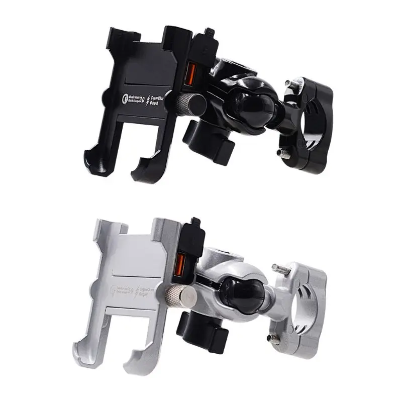Support de téléphone intelligent de moto en métal étanche avec QC 3.0 USB chargeur rapide support de guidon de miroir de moto pour Samsung