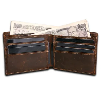 

Men 's Crazy Horse Leather ShortWallets with Credit Card Holder Male Real Leather Wallet Short Purse drop shipping