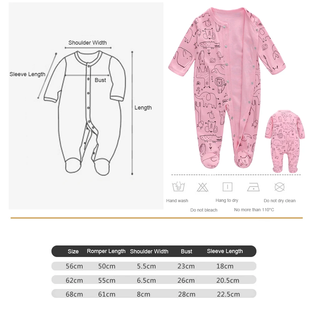 Baby Rompers Cotton Infant Pajamas Full Sleeve Toddler Breathable Jumpsuit for Four Season 3pcs