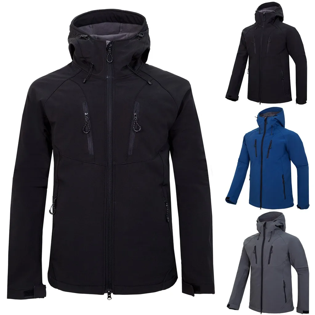 Походные куртки, одноцветные мужские осенние зимние повседневные модные водонепроницаемые теплые спортивные пальто#40