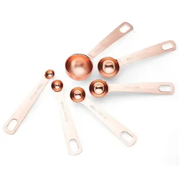 

2020 New 6pcs/set Rose Gold Plated Measuring Spoons Stainless Steel Baking Tea Coffee Kichen Teaspoons Tablespoons Measure Tool