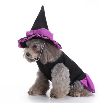 

Dog Cat Halloween Witch Costume,Pet Cosplay Costumes,Puppy Warm Outfits Fleece Hoodie Animal Autumn Winter Clothes
