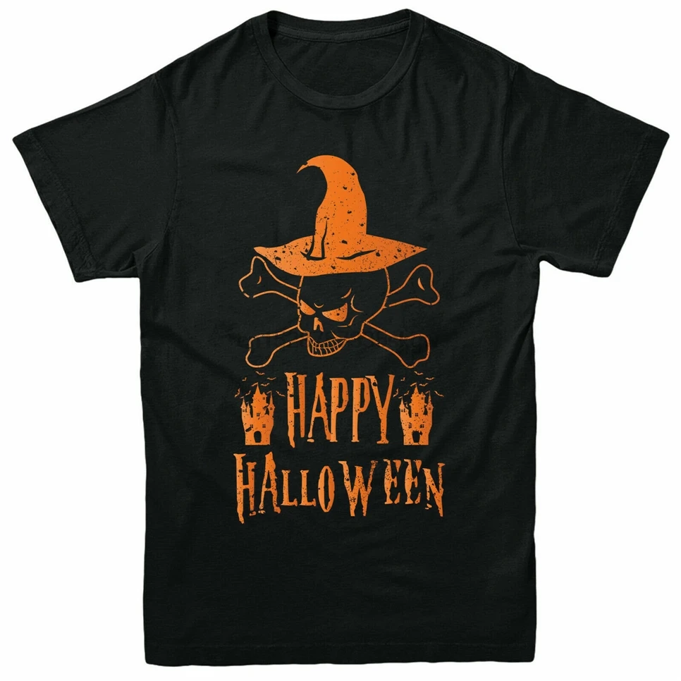 Футболка На Хэллоуин Череп страшный призрак тыква шляпа для взрослых и детей