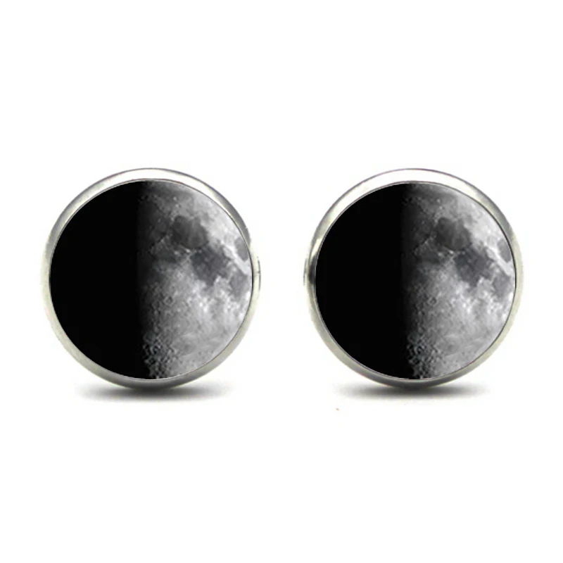 Glass filled moon stud earrings