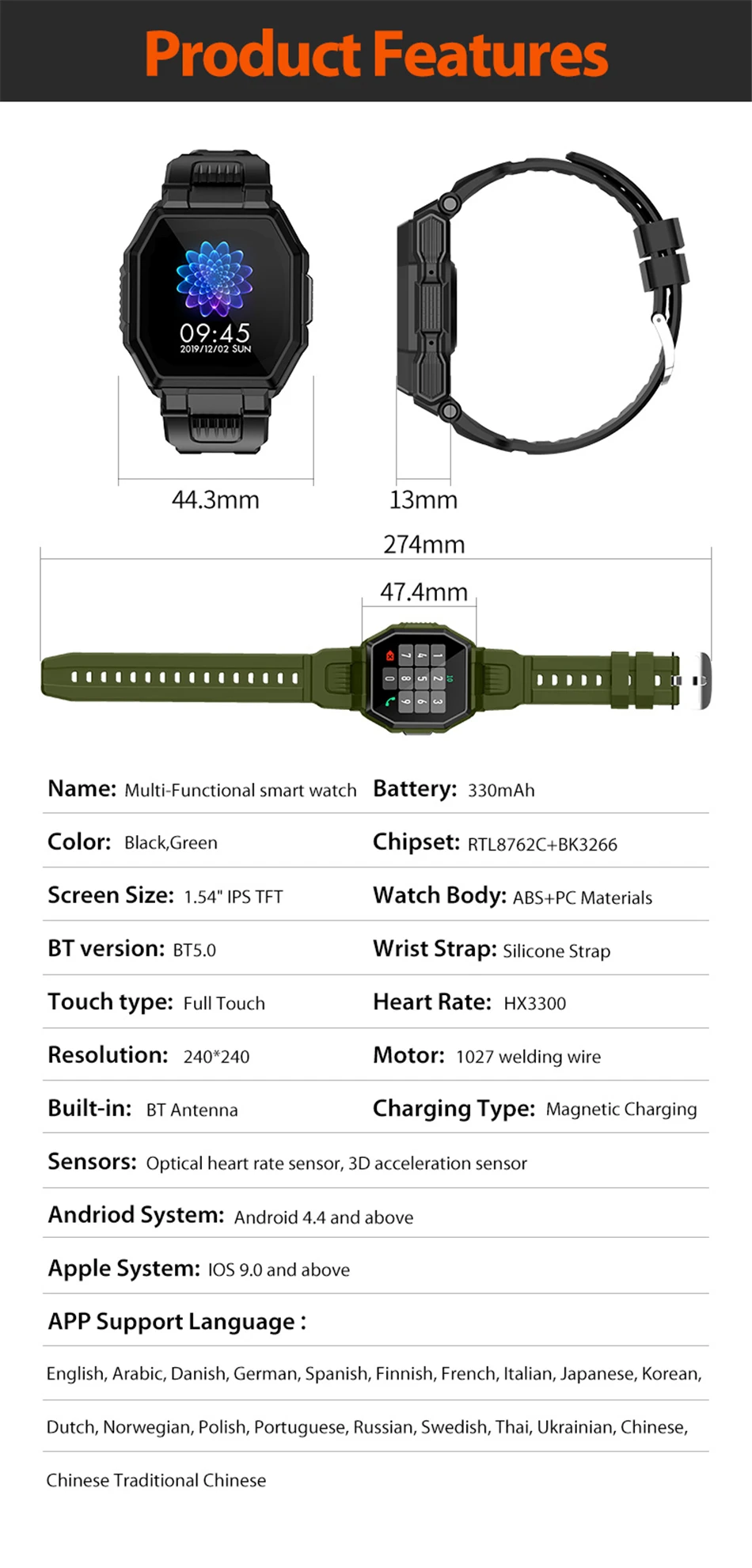 2021 Luxury military sport Men's Smart watch Men Full screen touch Blood pressure Heart rate monitor Bluetooth call smartwatch