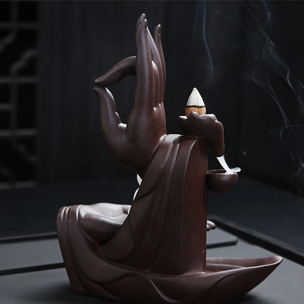 Ceramic Aromatherapy Teahouse Office Home Meditation Buddha Hand Backflow Yoga Incense Burner Clean Air Decoration Vintage