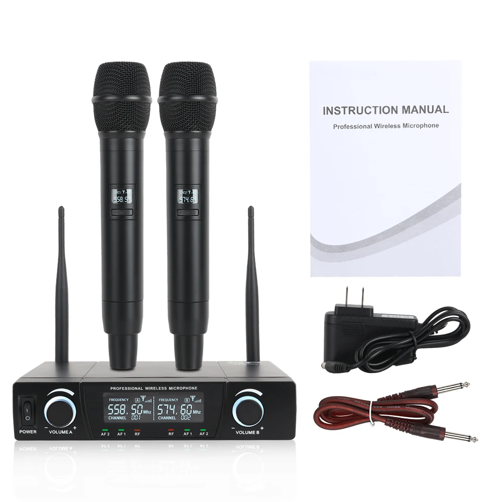 SP U1002 UHF профессиональный двойной беспроводной микрофон Система 2 канала 2 ручной караоке микрофон комплект для свадьбы, вечеринки