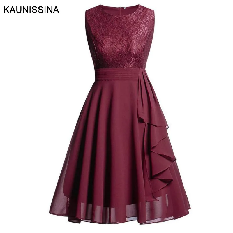 KAUNISSINA для женщин в винтажном стиле коктейльные платья с круглым вырезом
