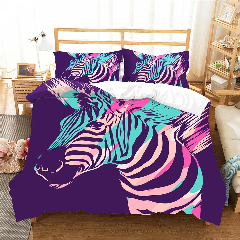 3d Bed Set Colored Zebra Printed Duvet Cover Home Textiles With