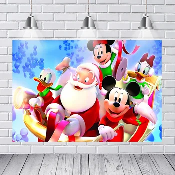 

Christmas Friends Party Custom Photography Background Santa Sleigh Mickey Mouse Donald Duck Vinyl Photo Backdrop