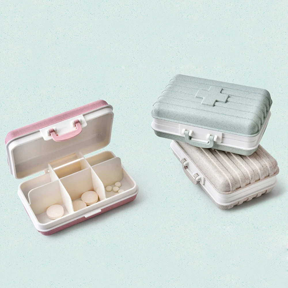 

New Listing Compartment Travel Kit Wheat Straw Pills Medicine Separation Storage Care Tools Organizer Medicine Box Portable Kit