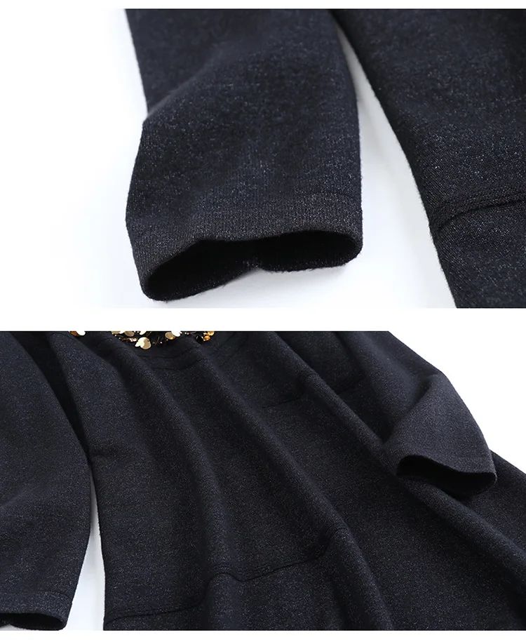 VERDEJULIAY Runway Women Knitted Dress Luxury Autumn Winter High Quality Full Sleeve Sequined Loose Long Dress Vestidos