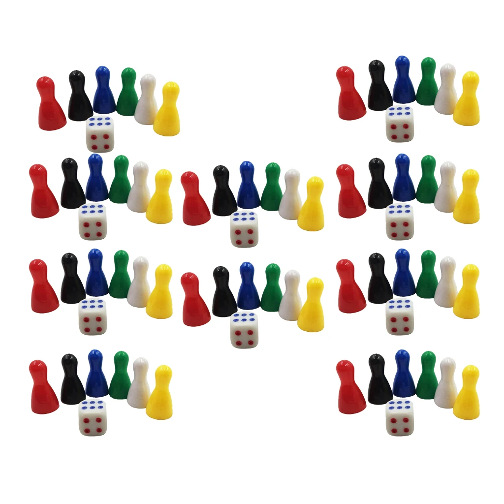 60 Pcs 25 mm Vintage Replacement Plastic Game Pieces Chessman and 10 Pcs Dice Kids Toys