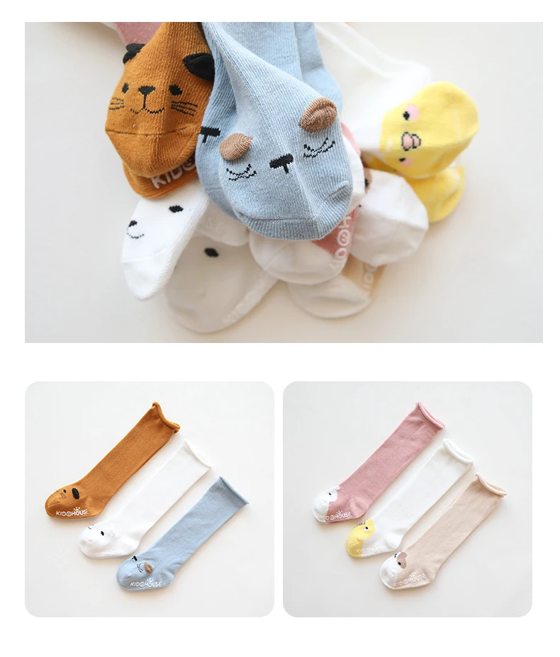 Гольфы для малышей теплые носки нескользящие домашние носки-тапочки для маленьких мальчиков длинные хлопковые носки для малышей с изображением кота и кролика