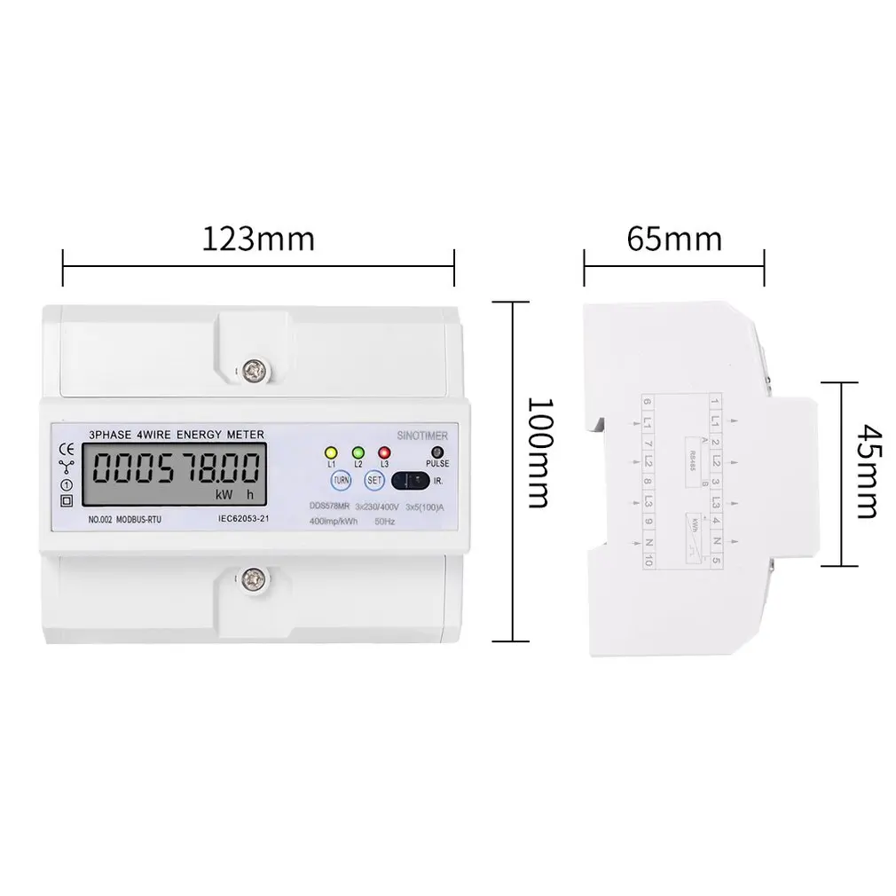 SINOTIMER RS485 Modbus Многофункциональный din-рейку 3 фазы 4 провода 7P ЖК-ваттметр электронный измеритель энергопотребления