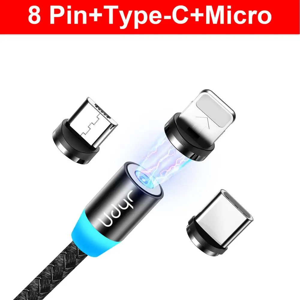 Black Cable 3 Plug Udyr Магнитный Micro usb type C кабель для iphone samsung Android 2 м Быстрая зарядка магнит Зарядное устройство USB кабель провод для мобильного телефона шнур - Цвет: Black Cable 3 Plug