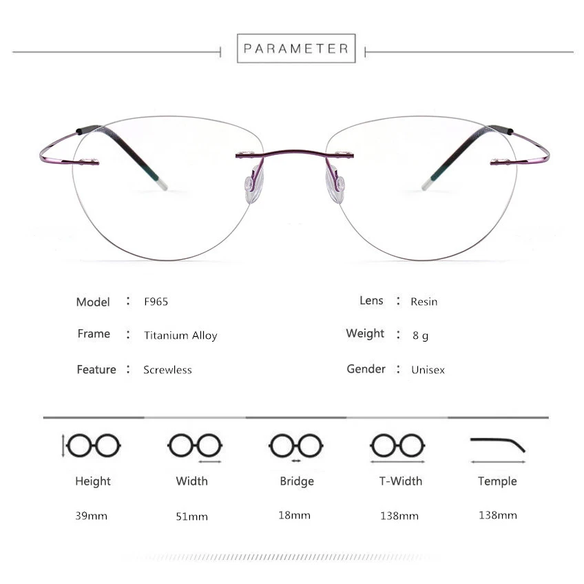 Сверхлегкий титановый сплав без оправы Безвинтовые очки оправа, женские очки для глаз кошки очки без оправы очки для близоруких 965
