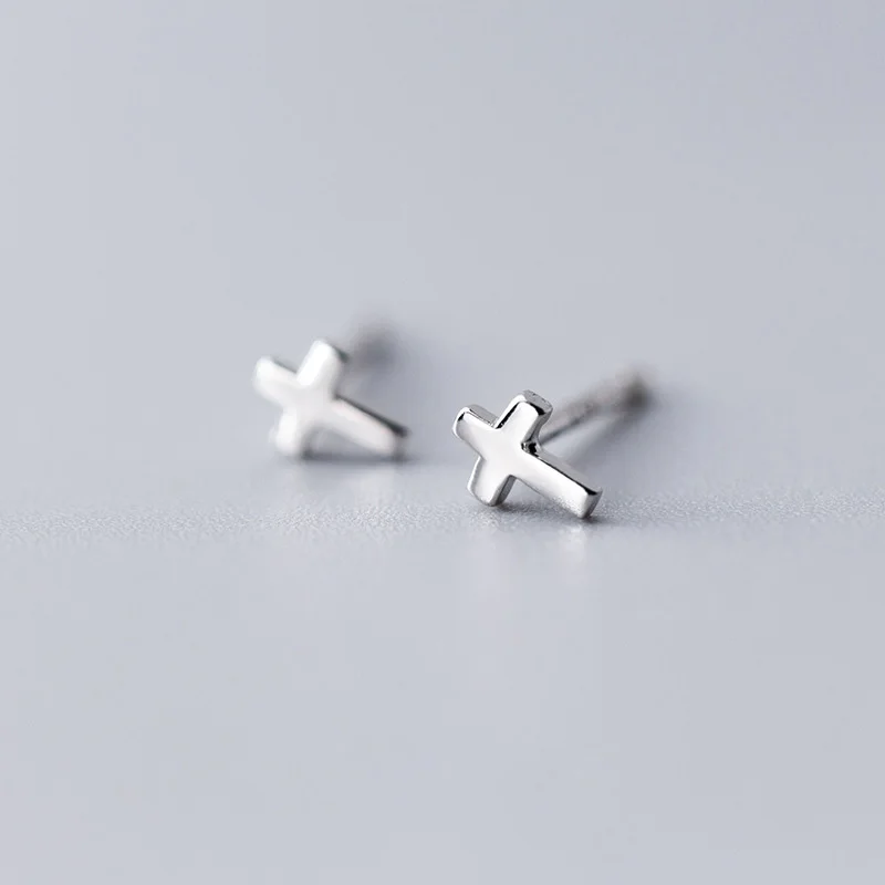 Trustdavis Genuine 925 Sterling Silver Gold Triangle Heart Star Cross Round Stud Earrings For Women Silver 925 Jewelry ED395