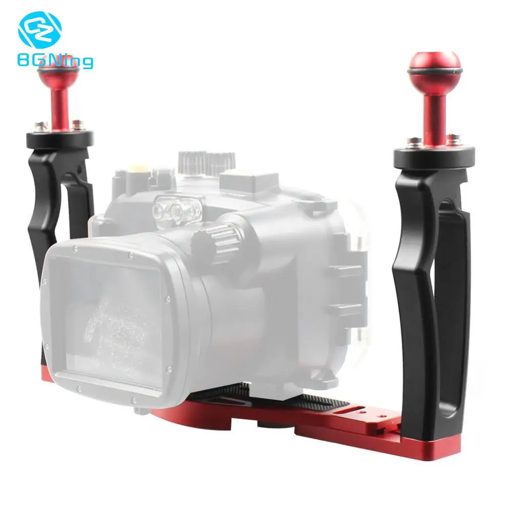 New DSLR Diving Dual Handheld Tray Bracket Handle Grip Rig w/ 1/4&quot Screw Base Sports Action Cameras Underwater Light Photo Mount |