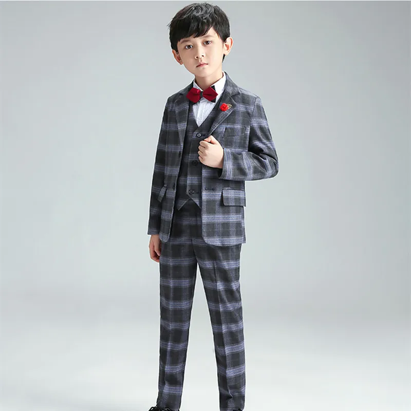 

New Design Boys Jacket+Pants+Shirt+Vest+Tie 5Pcs Clothing Set Gentleman Kids Formal Wedding Suit Children Performance Graduation