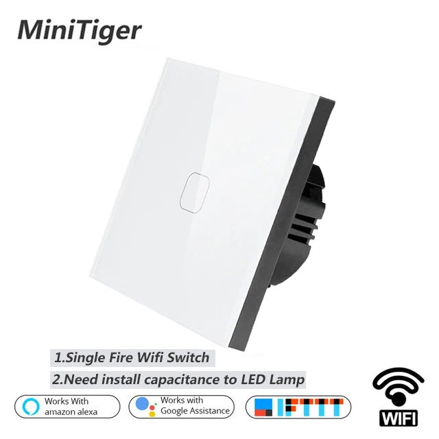 Беспроводной настенный сенсорный выключатель Minitiger EU/UK Wi Fi с Alexa / Google