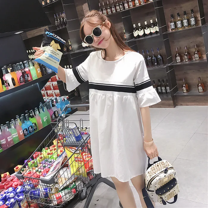 

2019 Summer Loose-Fit Mid-length Cotton Linen Maternity Dress South Korea Maternity Clothes Summer Wear New Style Dress