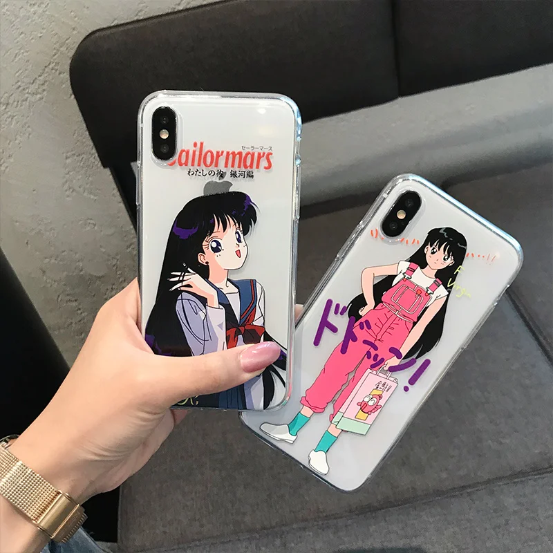 

Anime Sailor Moon Hino Rei Cosplay Girls Phone Case For iPhone X XS Max XR Soft Transparent Cover For iPhone 7 8 6 6s Plus Props