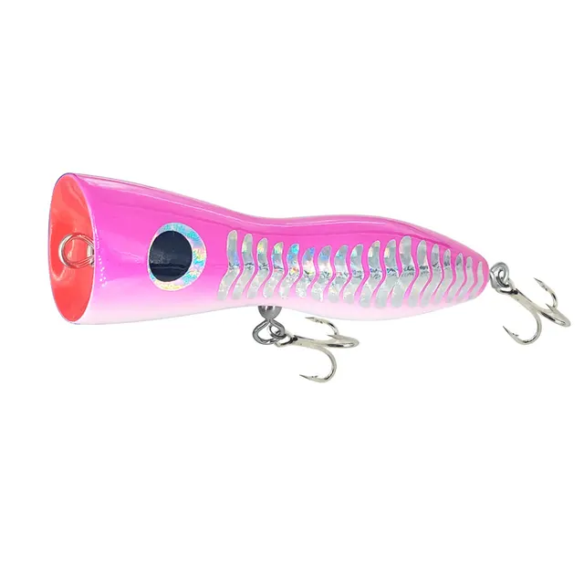 AS Boat Fishing Swimbait Popper Wood Bait Big Game Topwater Tuna Lure 75g120g Treble Hook Artificial Bait Leurre Cast Crankbait pink-hooks