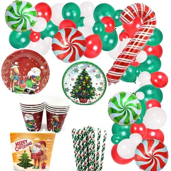 

Merry Christmas Disposable Tableware Cute Printed Paper Plates Cups Straws for Christmas New Year Party Tableware Decor Supplies