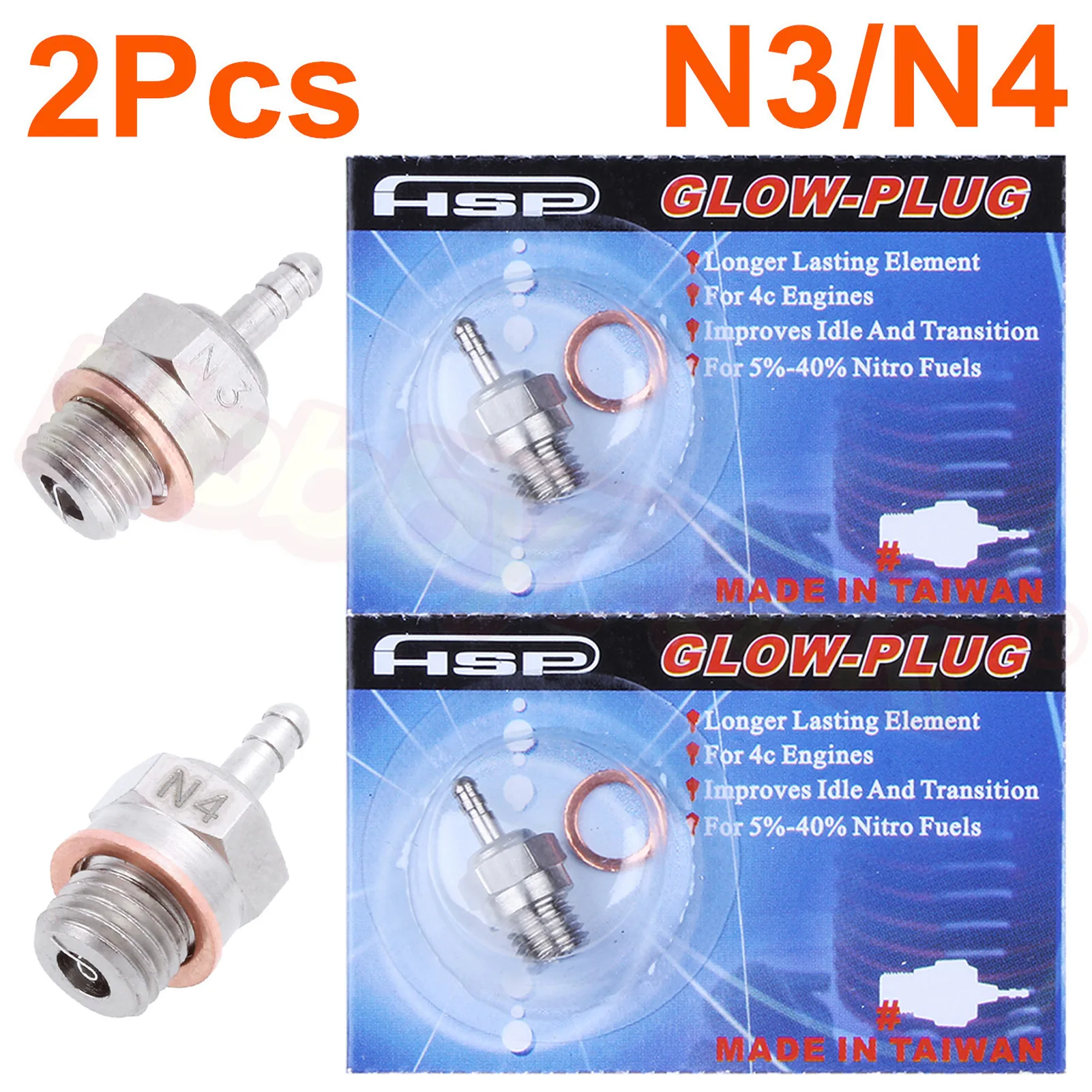 2x Spark Glow Plugs 4# N4 3# N3 Engine Parts For 1/8 1/10 Nitro Power RC Truck Buggy Truggy Traxxas Redcat Himoto HPI HSP 70117