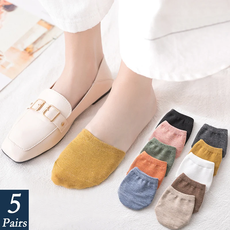 5 Pairs Girls Casual Cotton Loafer Non-Slip Invisible Low Cut No Show Socks 