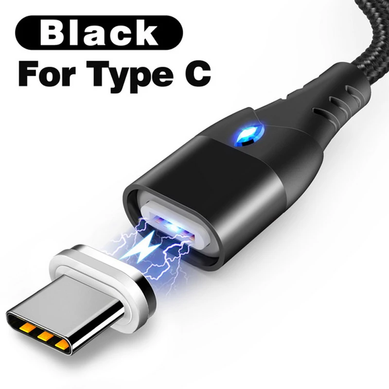 Type C Black Магнитный кабель Venroii 3A Micro usb type C для быстрой зарядки type-C магнитное зарядное устройство USB C для samsung huawei P20 Xiaomi Oneplus - Цвет: Type C Black